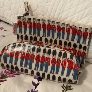 Cath Kidston Cream Guardsmen Cosmetic Pouch Duo with Red & Blue Print